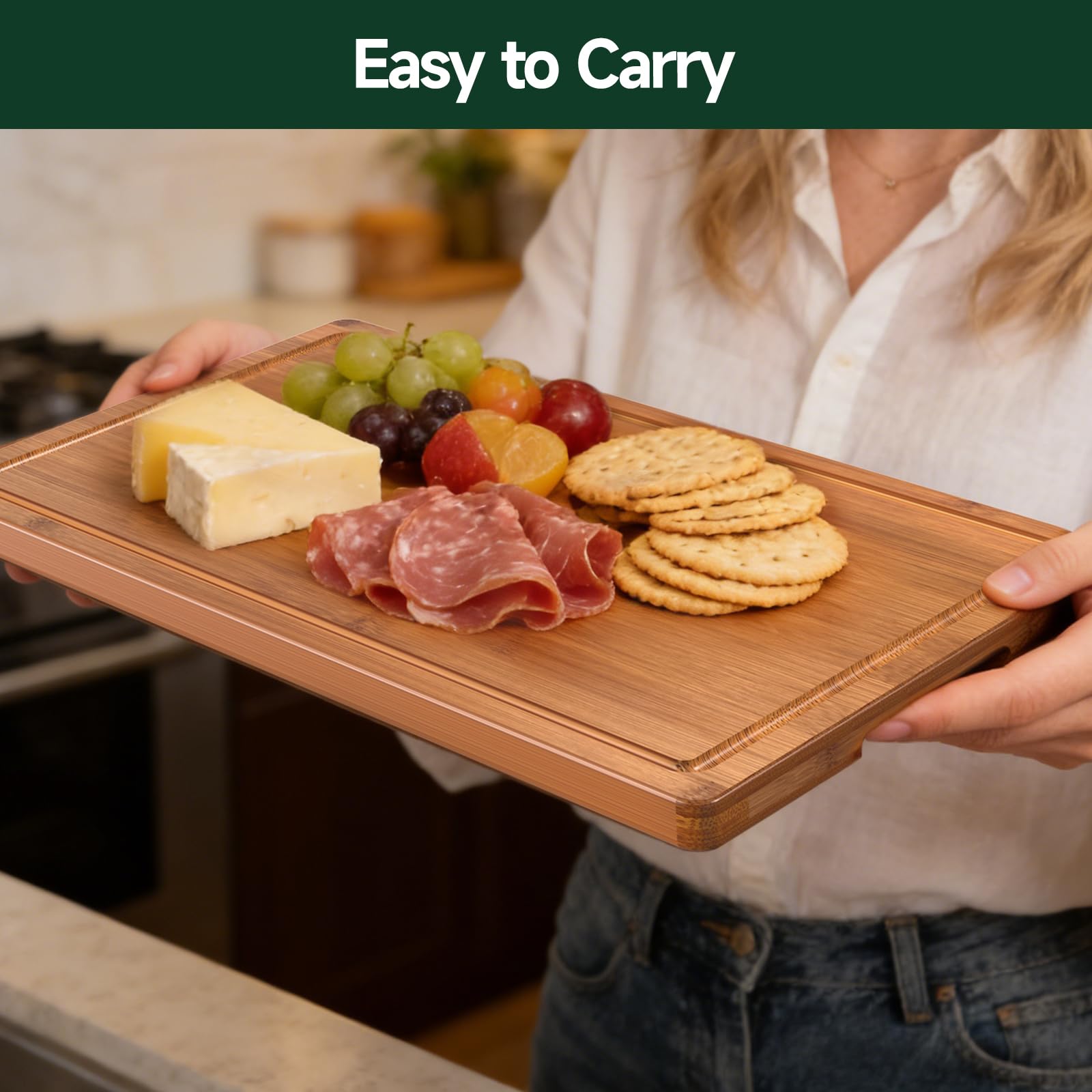 3 Piece Bamboo Cutting Board Set for Kitchen