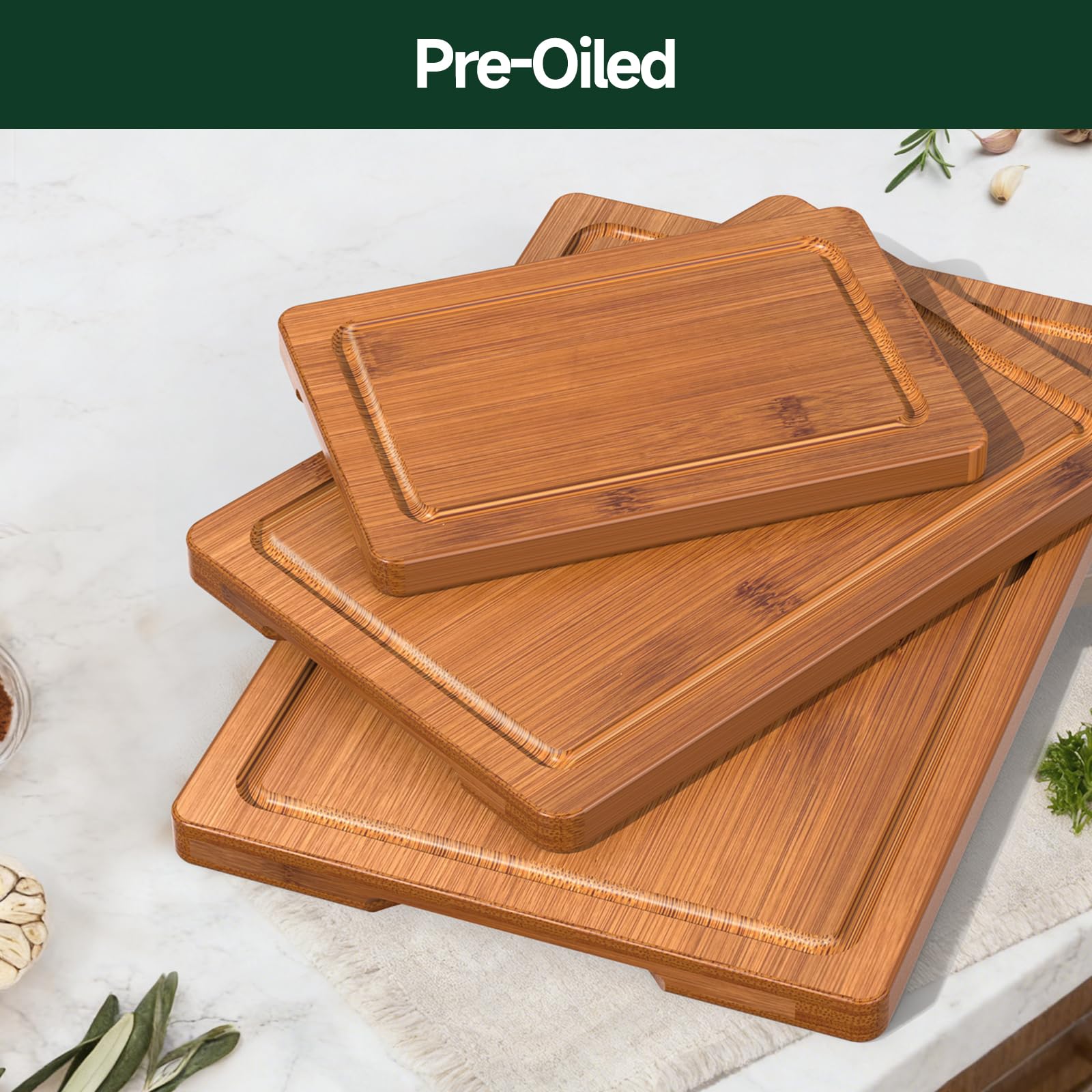 3 Piece Bamboo Cutting Board Set for Kitchen